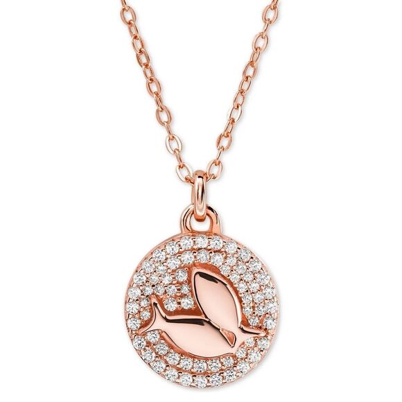 New! MICHAEL KORS Crystal Zodiac Pisces Gold-plated Sterling Silver Necklace - Picture 2 of 12